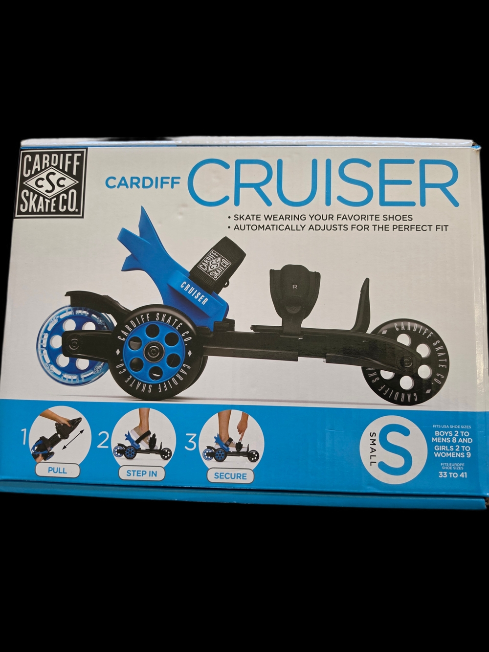 Cardiff Skate Co. Cardiff Cruiser Strap-On Roller Skates – Blue/Black (Small)
